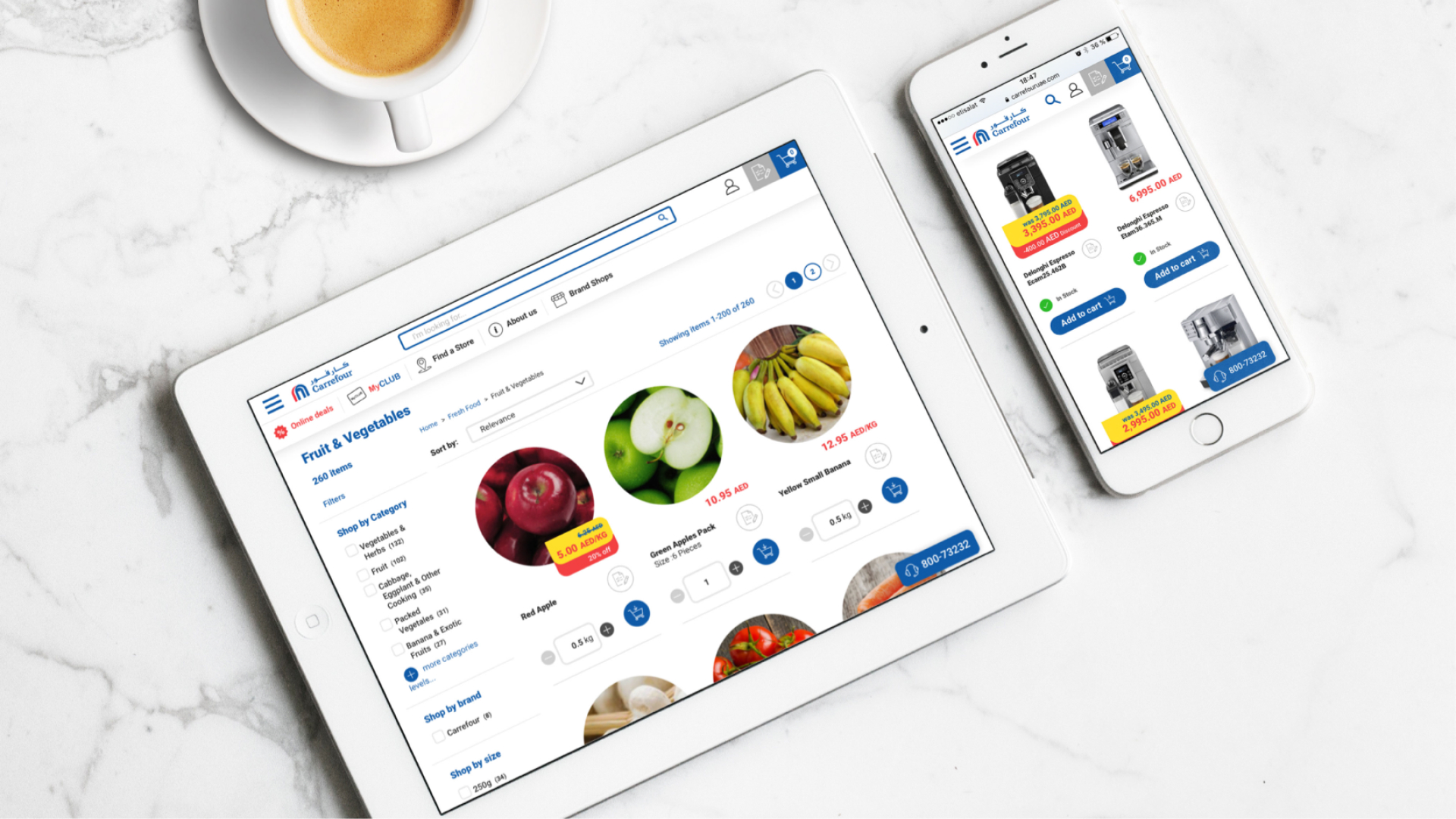 carrefour.uae website on tablet and mobile devices