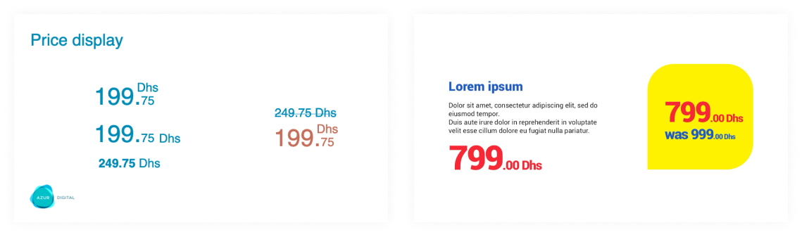 document defining price display font and colour